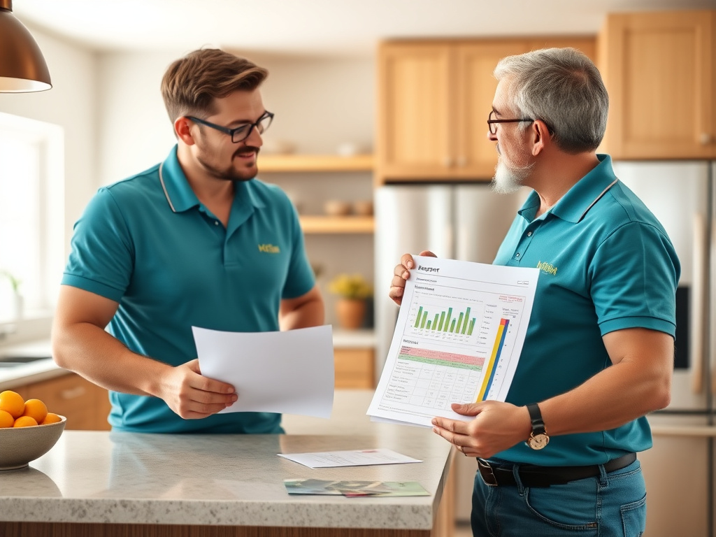 Energy auditor reviewing findings with homeowners