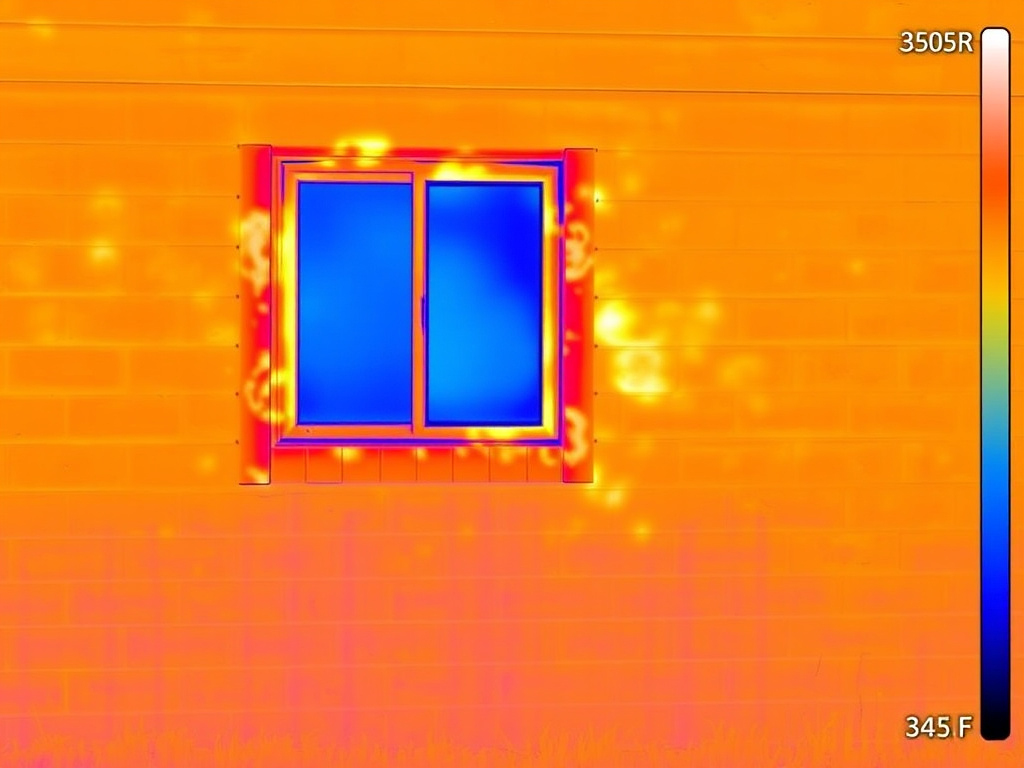 Infrared thermogram of a house wall and window showing thermal bridging and heat gain